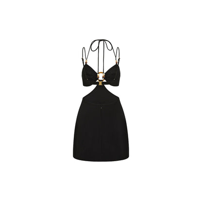 Beaded Cut Out Mini Dress - Twilight Black