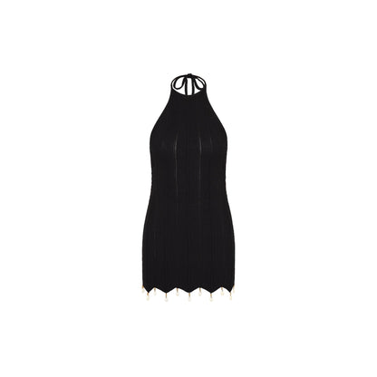 Chevron Knit Halter Mini Dress - Twilight Black