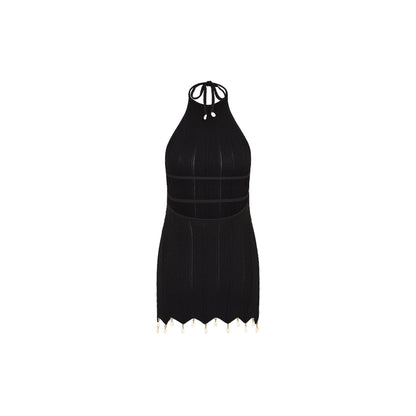 Chevron Knit Halter Mini Dress - Twilight Black