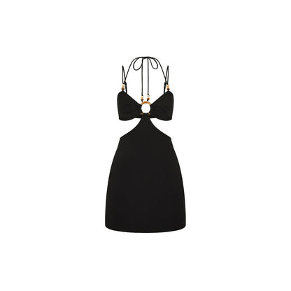 Beaded Cut Out Mini Dress - Twilight Black