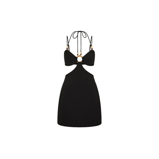 Beaded Cut Out Mini Dress - Twilight Black