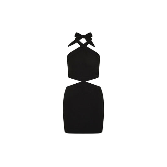 Cut Out Halter Neck Mini Dress - Twilight Black
