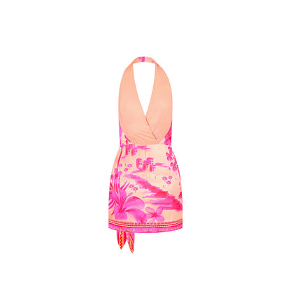 Satin Halter Wrap Mini Dress - Sippin Pretty